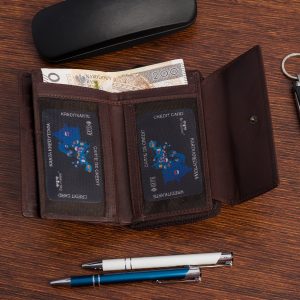 Portfel Damski Skórzany Poziomy Vintage Plecionka ciemny brąz Beltimore Q62