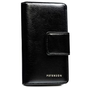 Duży, pionowy portfel damski ze skóry ekologicznej w czarnym kolorze - Peterson