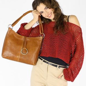 Klasyczna torba skórzana na ramię premium leather - MARCO MAZZINI brąz camel