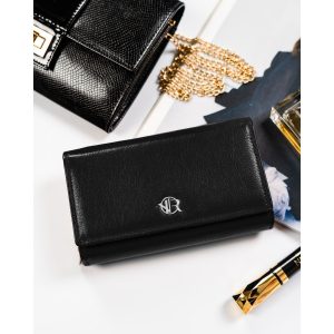 Czarny, skórzany portfel damski z systemem RFID - Rovicky