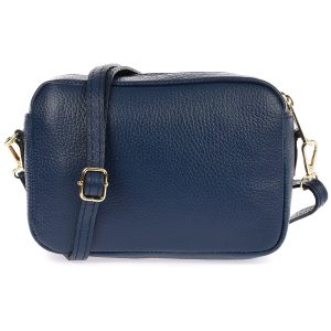 Skórzana damska torebka listonoszka granatowa dwukomorowa pojemna na pasku P10
