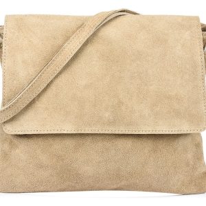 Beżowa Włoska Torebka damska zamszowa listonoszka z klapą B67