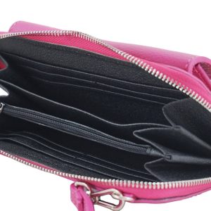 Portfel z etui na telefon ze skóry licowej - Fuksja