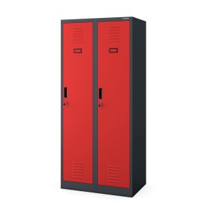 Szafka ubraniowa BHP antracytowo-czerwona: czterokomorowa KACPER, 800 x 1800 x 500 mm