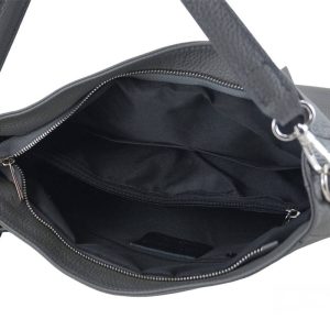 Pojemna skórzana torba z frędzlem - Szara ciemna