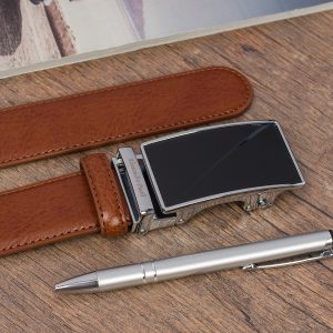 Męski pasek skórzany klamra automat 3,5 cm klasyczny pudełko torebka gratis brązowy AP5 : Kolory - brązowy, beżowy, Rozmiar pasków - r.100-115 cm