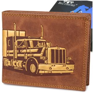 Portfel skórzany męski brązowy nubuk poziomy skóra ciężarówka RFiD Beltimore R98