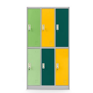 Szafka szkolna BHP szaro-wielokolorowa: 6-komorowa IGOREK, 900 x 1500 x 450 mm