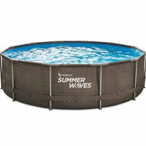 Summer Waves Pula aktywnych ramek Okrągły basen naziemny łącznie z akcesoriami Rattan w kolorze brązowym 366x91 cm