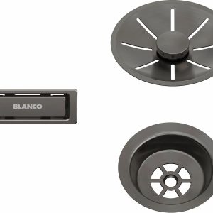 BLANCO Zestaw elementów stalowych w kolorze satin dark steel, do armatury przelewowo-odpływowej InFino, do jednej komory