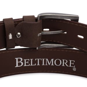 Pasek męski skórzany zamszowy skóra naturalna brązowy Beltimore W50 : Kolory - brązowy, beżowy, Rozmiar pasków - r.85-100 cm