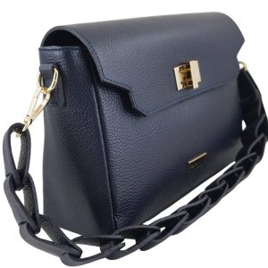 Skórzana torebka na ramię z plecionym paskiem - Granatowa