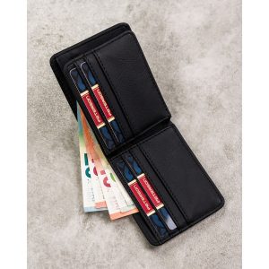 Czarny, kompaktowy portfel męski wykonany ze skóry ekologicznej - Peterson