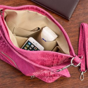 Fuksjowa torebka skórzana zamszowa shopper W10