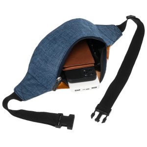 Granatowo-brązowa saszetka z poliestru z zewnętrzną kieszenią na suwak - Loren