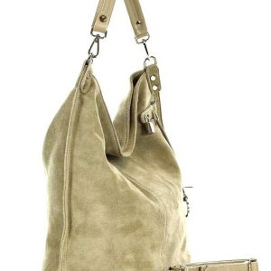 Torebka skórzana ponadczasowy design worek na ramię XL hobo leather bag - MARCO MAZZINI nubuk beżowa