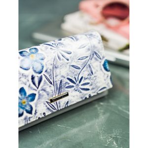 Duży portfel damski w kwiaty wykonany ze skóry naturalnej i ekologicznej - 4U Cavaldi