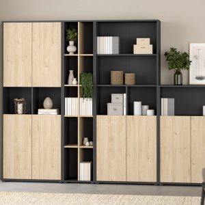 Regał biurowy z drzwiami niski Sign, 80 x 34 x 124 cm, szary mat, jackson hickory,  