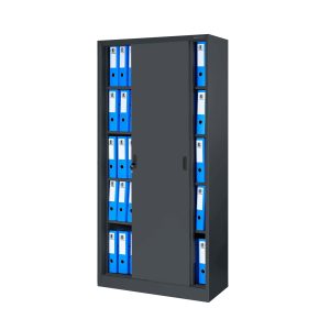 Biurowa szafa metalowa z drzwiami przesuwnymi KUBA, 900 x 1850 x 400 mm, antracytowa