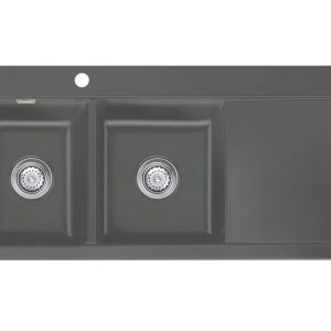 Systemceram Mera Double Lava, Zlewozmywak ceramiczny, korek manualny,