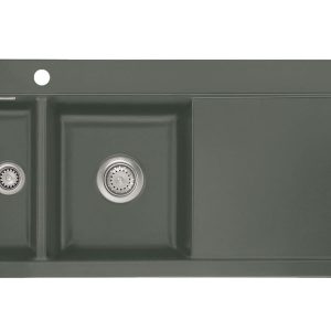 Systemceram Mera 100 Lava, Zlewozmywak ceramiczny, korek manualny, lewa komora