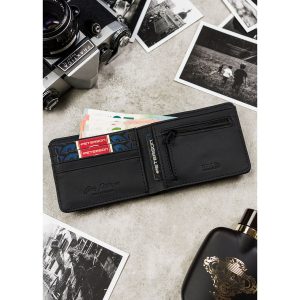 Portfel męski w czarnym kolorze z subtelnym, perforowanym zdobieniem - Peterson