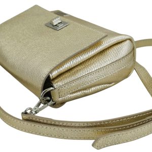 Skórzana torebka damska metalizowana - Złota