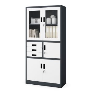 Biurowa szafa metalowa z sejfem na akta i dokumenty FILIP, 900 x 1850 x 400 mm, antracytowo-biała