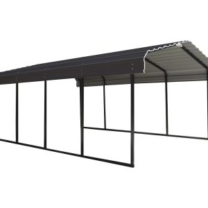 ShelterLogic Stalowy garaż z wiatą Mediolan Czarny 610x300x250cm