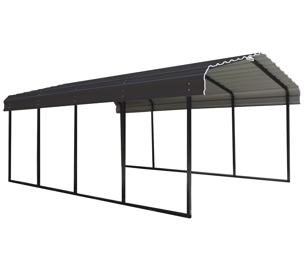 ShelterLogic Stalowy garaż z wiatą Mediolan Czarny 610x300x250cm