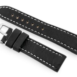 Pasek skórzany do zegarka W48 - PREMIUM - czarny/białe - 22mm