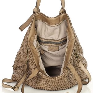 Oryginalna torebka pleciona damska skórzany shopper bag - MARCO MAZZINI beż taupe