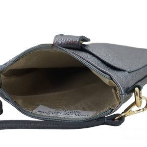 Mini torebka / etui ze skóry metalizowanej - Srebrna ciemna