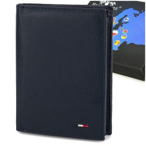 Męski portfel skórzany klasyczny granatowy pionowy Beltimore D45