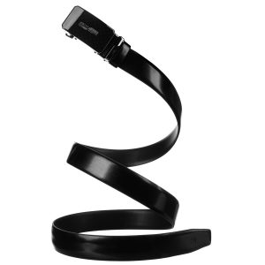 Pasek męski w czarnym kolorze wykonany ze skóry naturalnej z automatyczną klamrą - Peterson