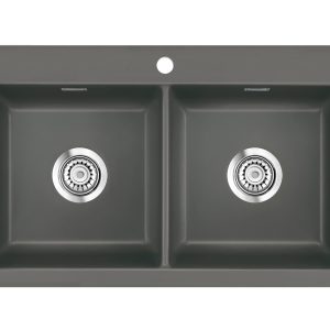 Systemceram Mera Twin Lava, Zlewozmywak ceramiczny, korek manualny,
