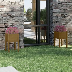 Donice ogrodowe 2 szt. miodowy brąz drewno sosnowe 40x40x70 cm