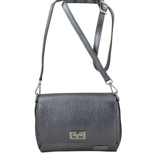 Skórzana torebka damska metalizowana - Srebrna ciemna