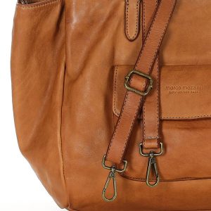 Torebka damska trzykomorowa shopperka skórzana - MARCO MAZZINI brąz camel