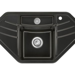 Systemceram Vega ECK Nigra, Zlewozmywak ceramiczny narożny, korek manualny,