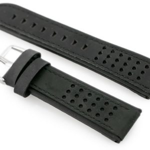 Pasek skórzany do zegarka W80 - czarny - 24mm