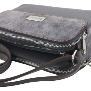 Torebka skórzana crossbody zamszowa - Szara ciemna