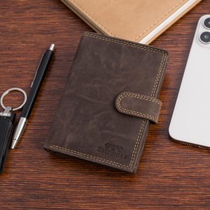 Portfel skórzany męski pionowy klasyczny brązowy RFiD Beltimore S49