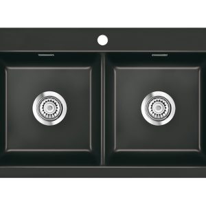Systemceram Mera Twin Nero, Zlewozmywak ceramiczny, korek manualny,
