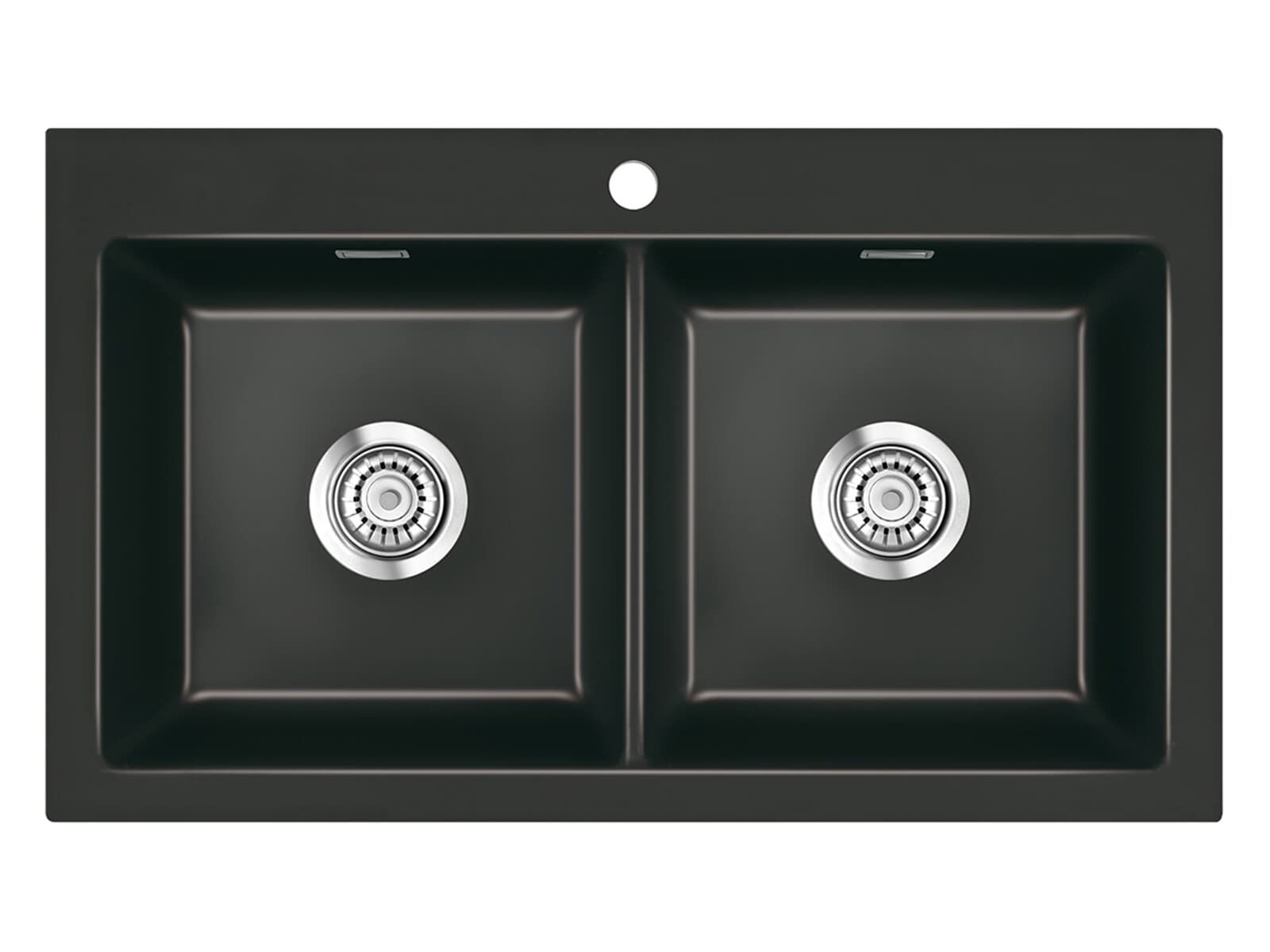 Systemceram Mera Twin Nero, Zlewozmywak ceramiczny, korek manualny,