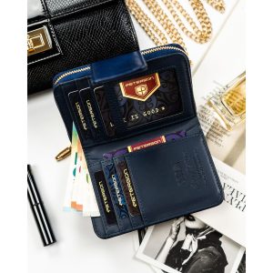 Granatowy portfel damski ze skóry ekologicznej z systemem RFID - Peterson