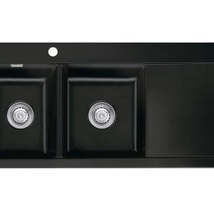 Systemceram Mera Double Nigra, Zlewozmywak ceramiczny, korek manualny,