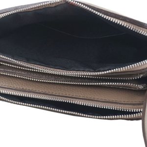 Stylowa torebka crossbody trzykomorowa skórzana - Brązowa