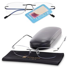 Oko prawe +3.50; Oko lewe +2.50 - Plusy bezramkowe okulary do czytania i komputera z filtrami Antyreflex + Blue Light