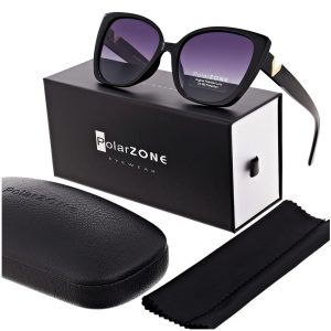 Damskie kocie okulary przeciwsłoneczne z polaryzacją i filtrem UV400 POL-985 PolarZone czarne